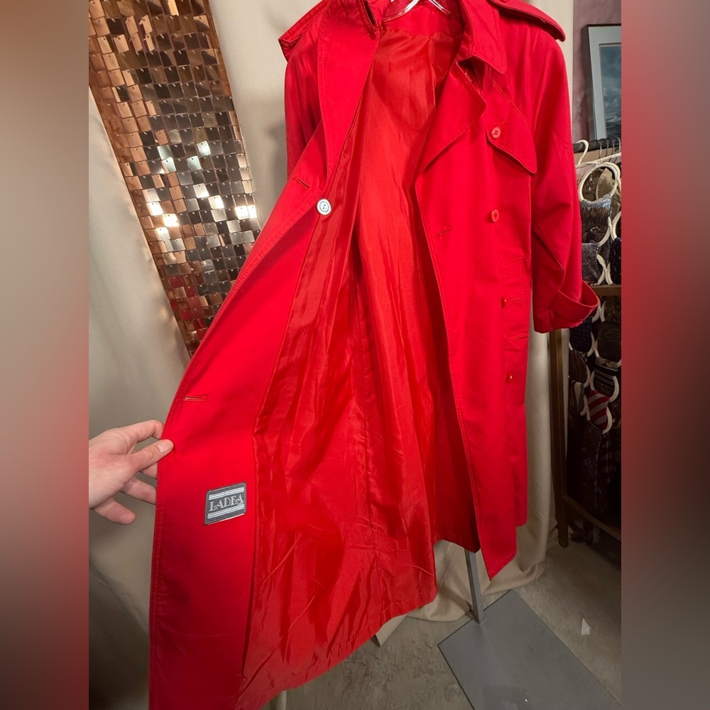 Vintage Red Double-Breasted Trench Coat - Picture 10 of 10